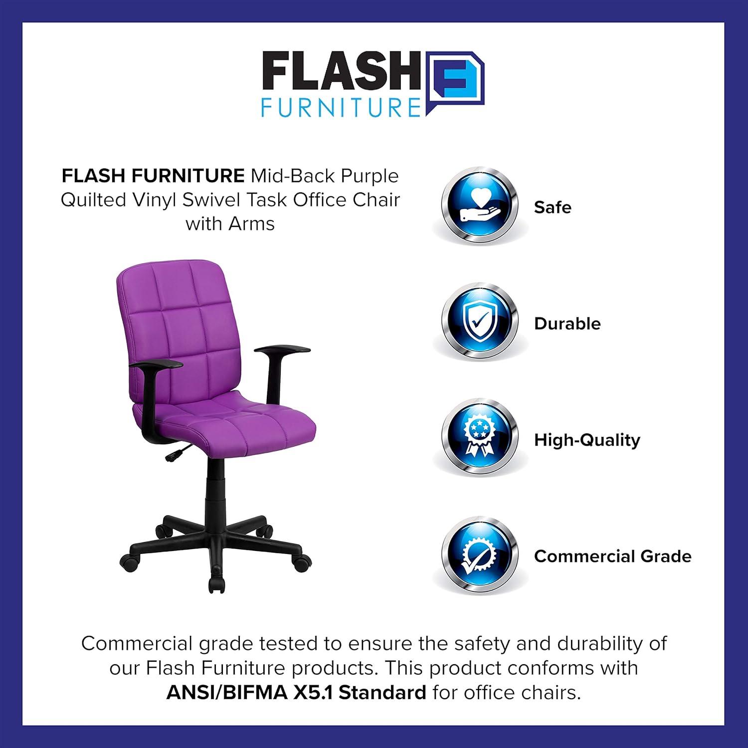 image:imageFlash Furniture Clayton MidBack Pink Quilted Vinyl Swivel Task Office Chair with ArmsPurple