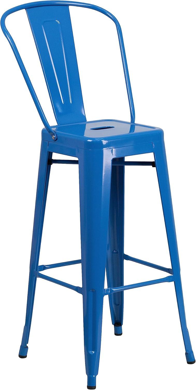 image:imageFlash Furniture Commercial Grade 2375 Square Red Metal IndoorOutdoor Bar Table Set with 2 Stools with BacksBlue