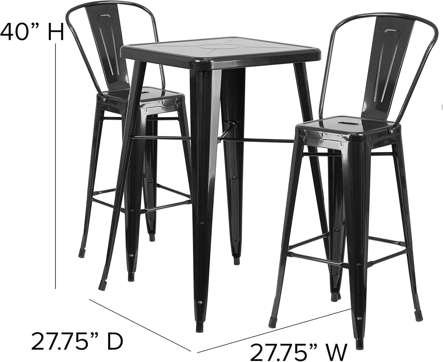 image:imageFlash Furniture Commercial Grade 2375 Square Red Metal IndoorOutdoor Bar Table Set with 2 Stools with BacksRed