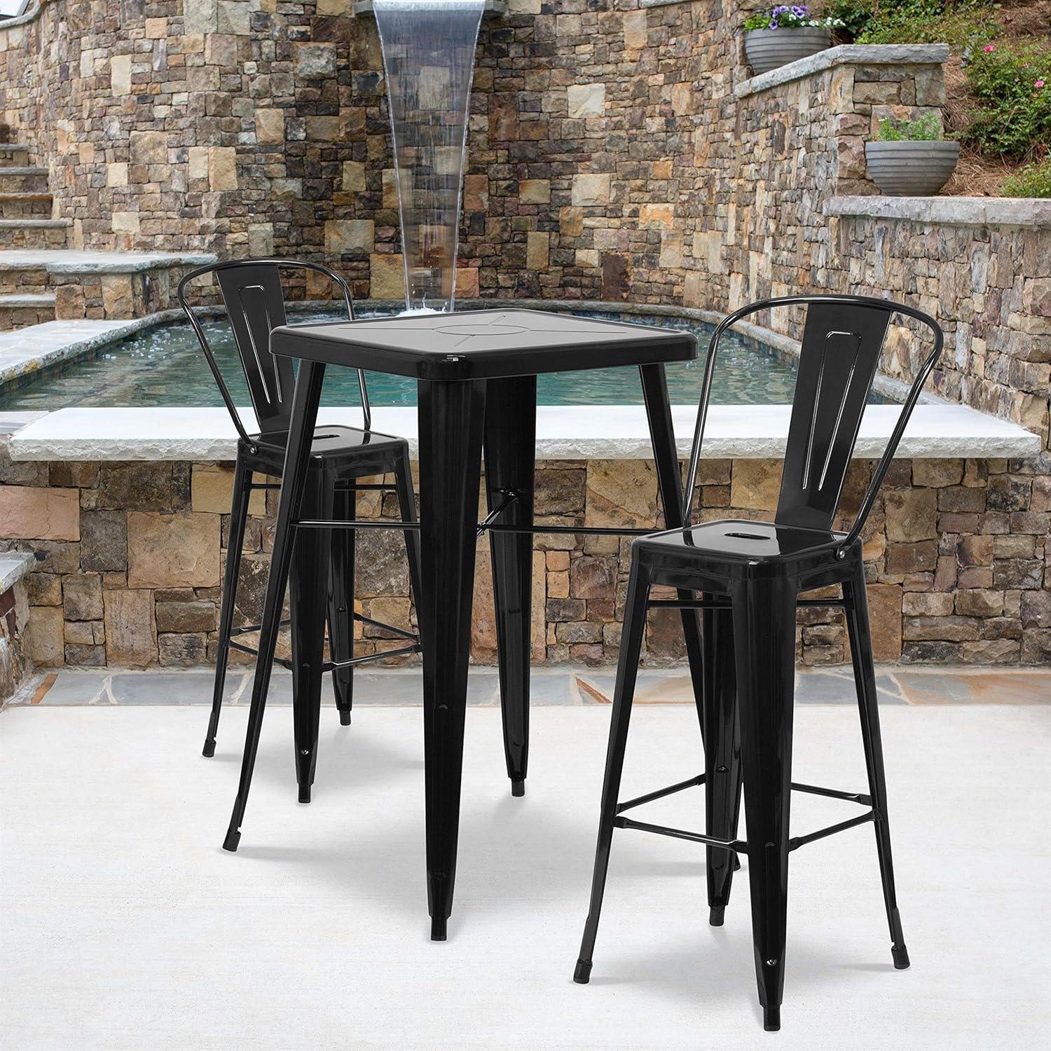 image:imageFlash Furniture Commercial Grade 2375 Square Red Metal IndoorOutdoor Bar Table Set with 2 Stools with BacksRed