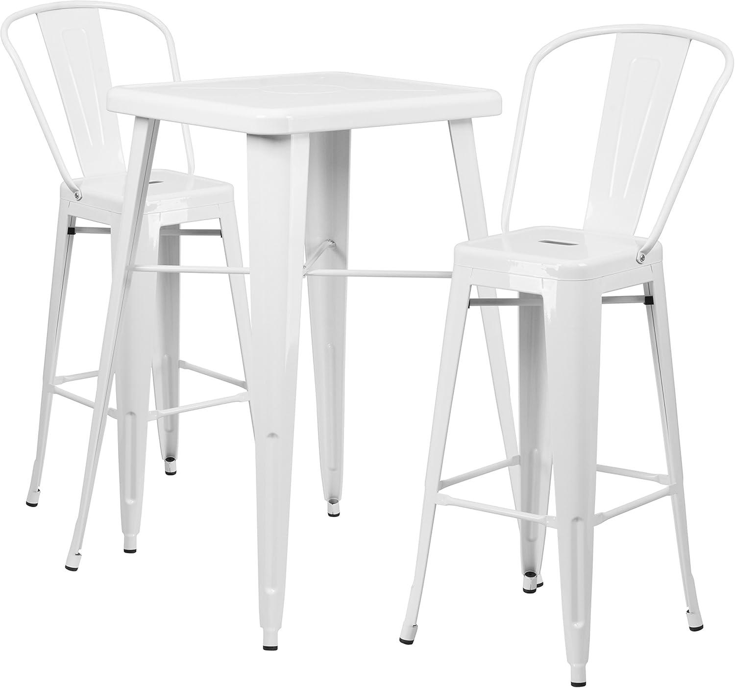 image:imageFlash Furniture Commercial Grade 2375 Square Red Metal IndoorOutdoor Bar Table Set with 2 Stools with BacksWhite