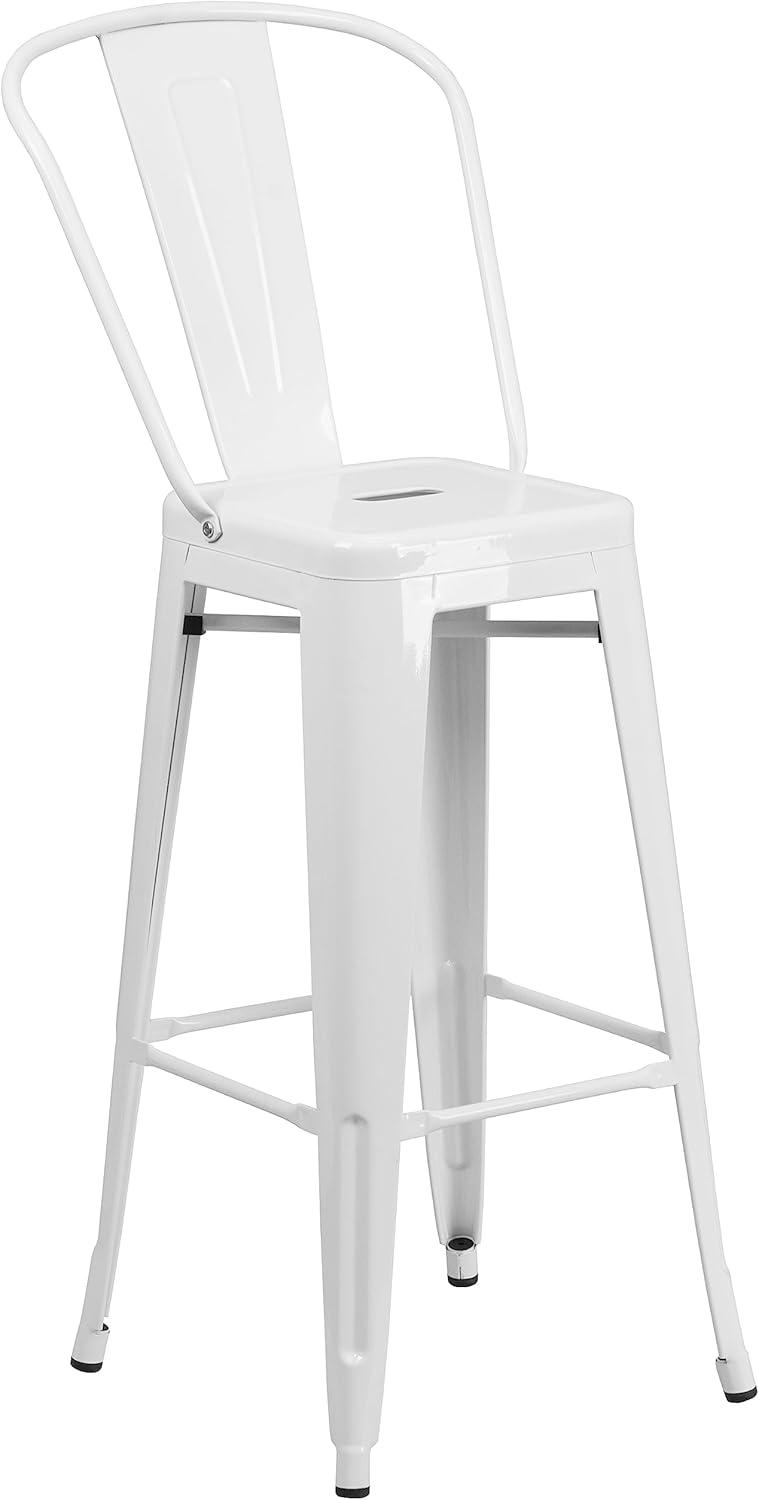 image:imageFlash Furniture Commercial Grade 2375 Square Red Metal IndoorOutdoor Bar Table Set with 2 Stools with BacksWhite
