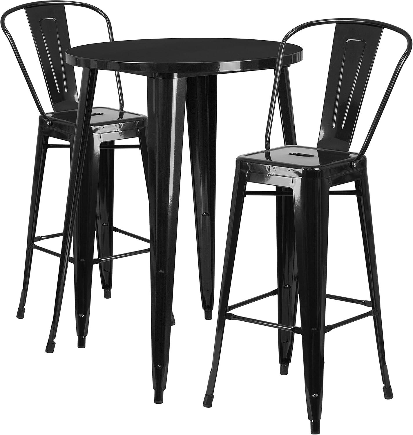 image:imageFlash Furniture Commercial Grade 30 Round White Metal IndoorOutdoor Bar Table Set with 2 Cafe StoolsBlack