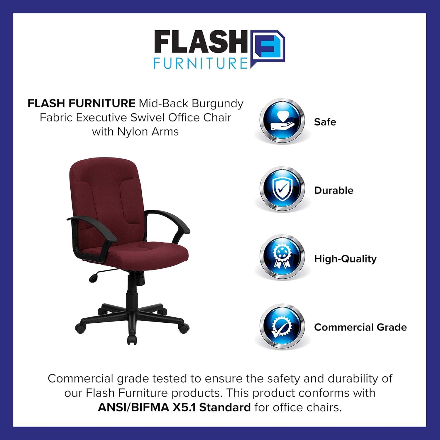 image:imageFlash Furniture Garver MidBack Burgundy Fabric Executive Swivel Office Chair with Nylon Arms