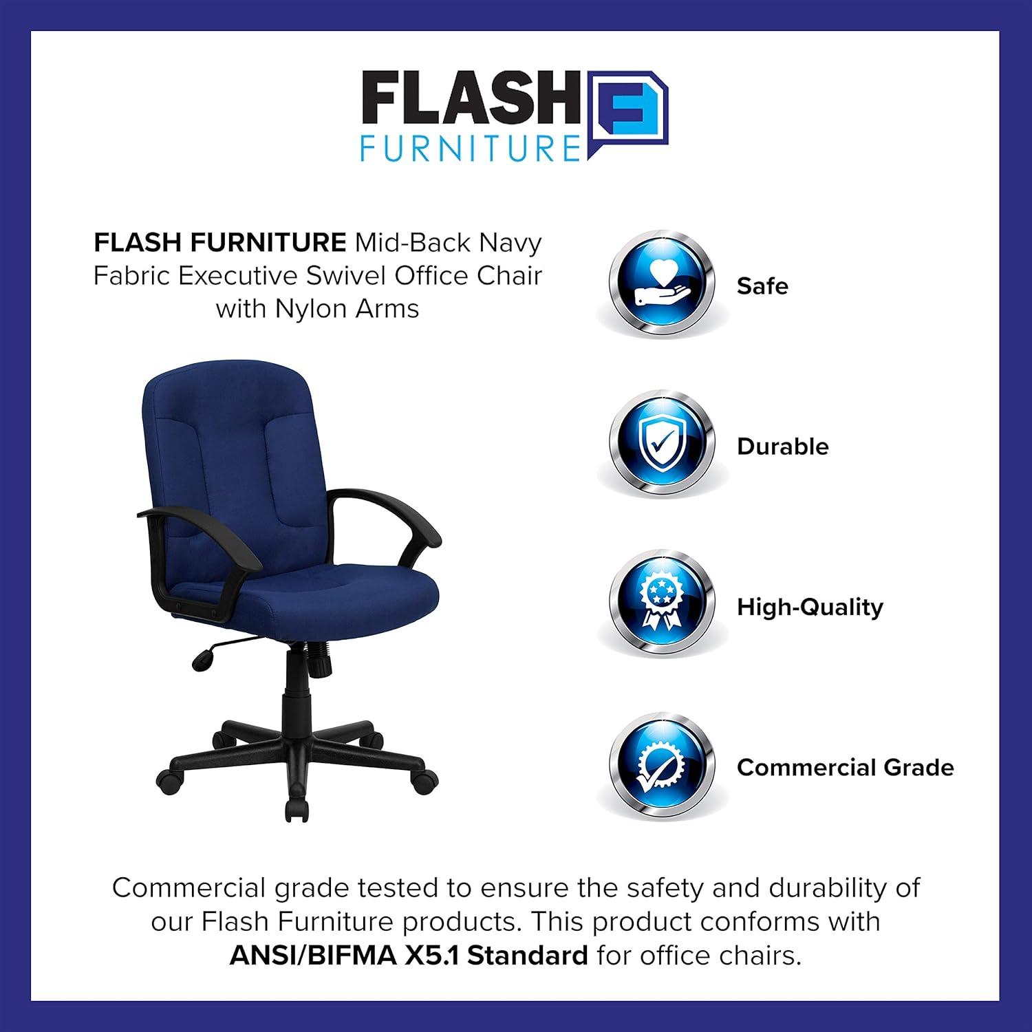 image:imageFlash Furniture Garver MidBack Navy Fabric Executive Swivel Office Chair with Nylon Arms