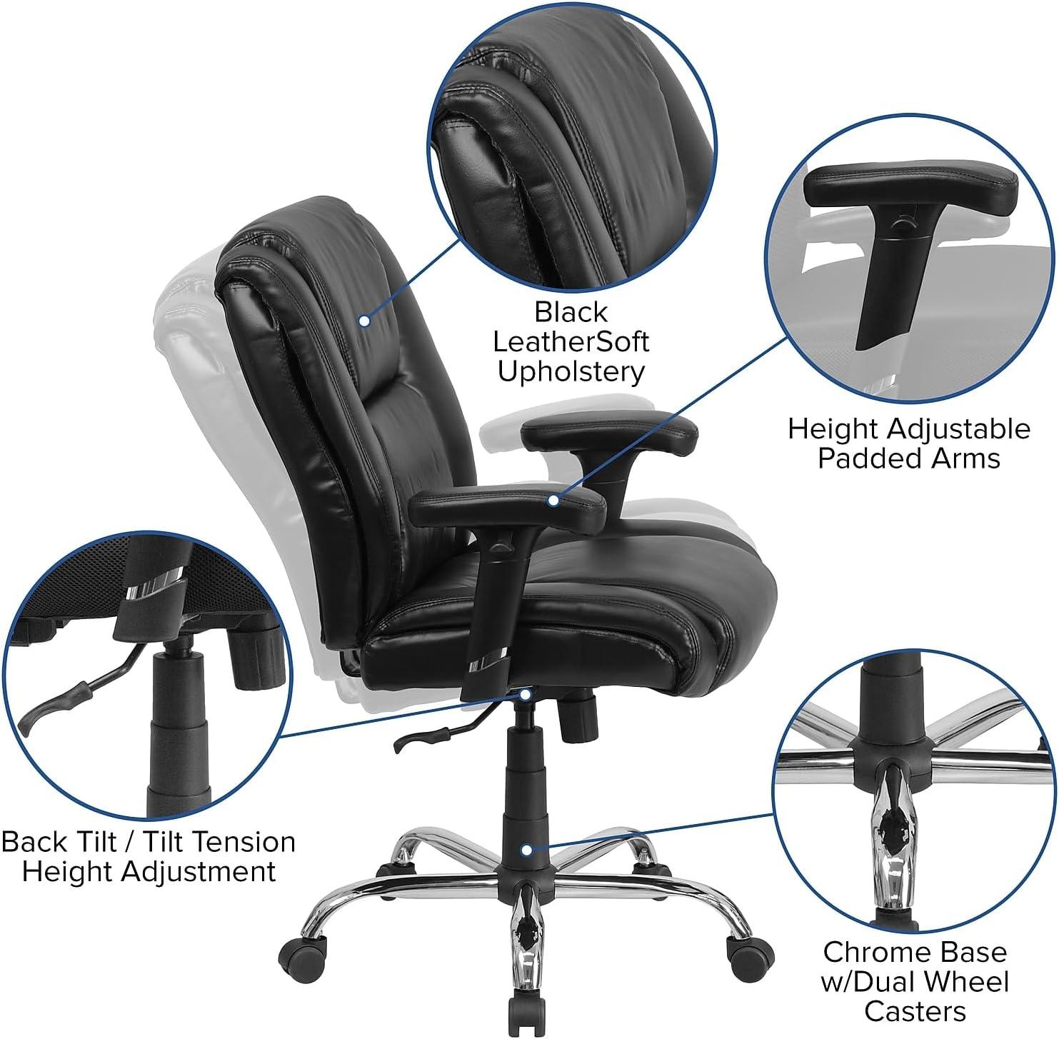 image:imageFlash Furniture HERCULES Series Big amp Tall 400 lb Rated Black LeatherSoft Ergonomic Task Office Chair with Chrome Base and Adjustable Arms