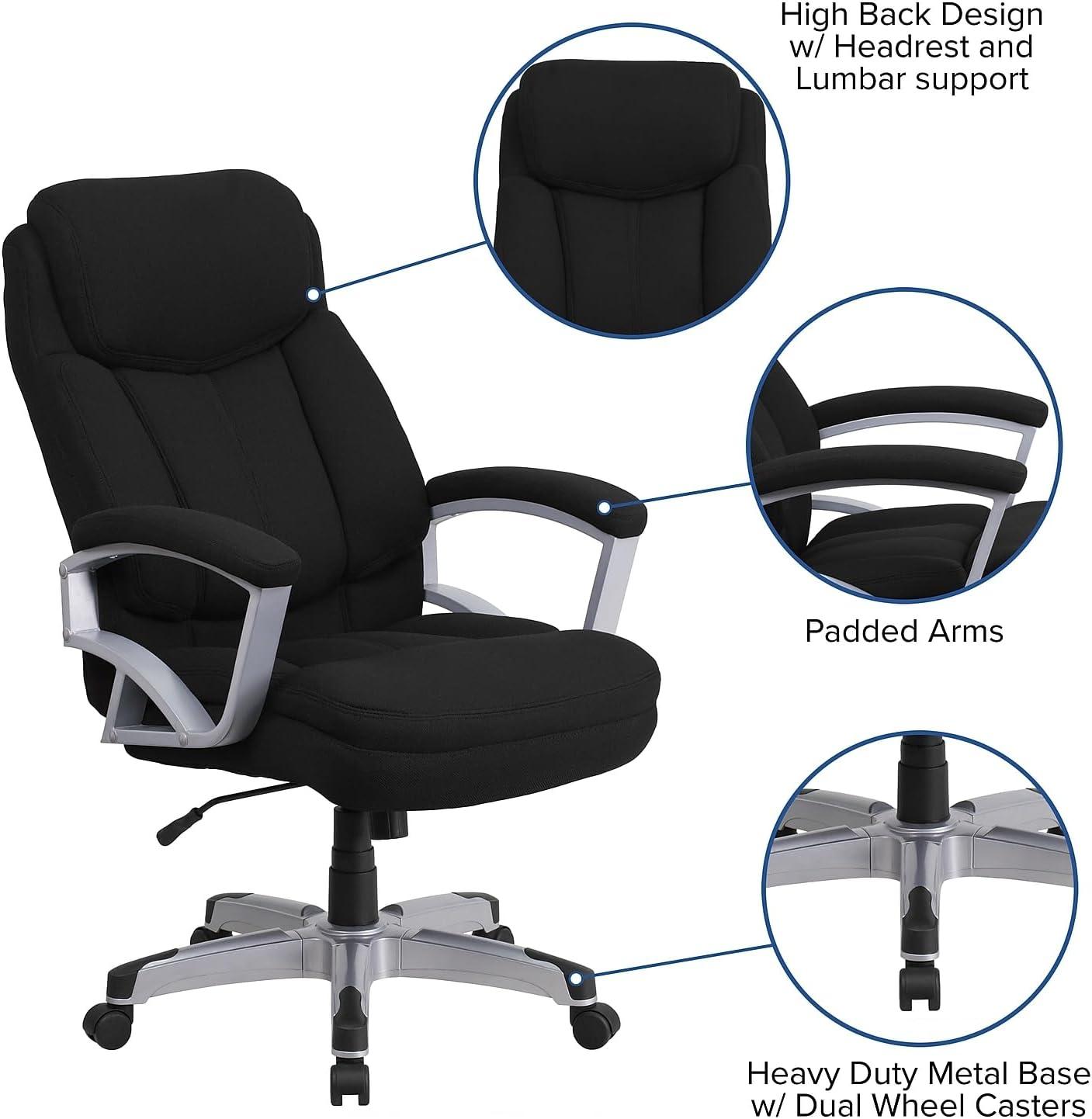 image:imageFlash Furniture HERCULES Series Big amp Tall 500 lb Rated Black LeatherSoft Executive Swivel Ergonomic Office Chair with ArmsBlack Fabric