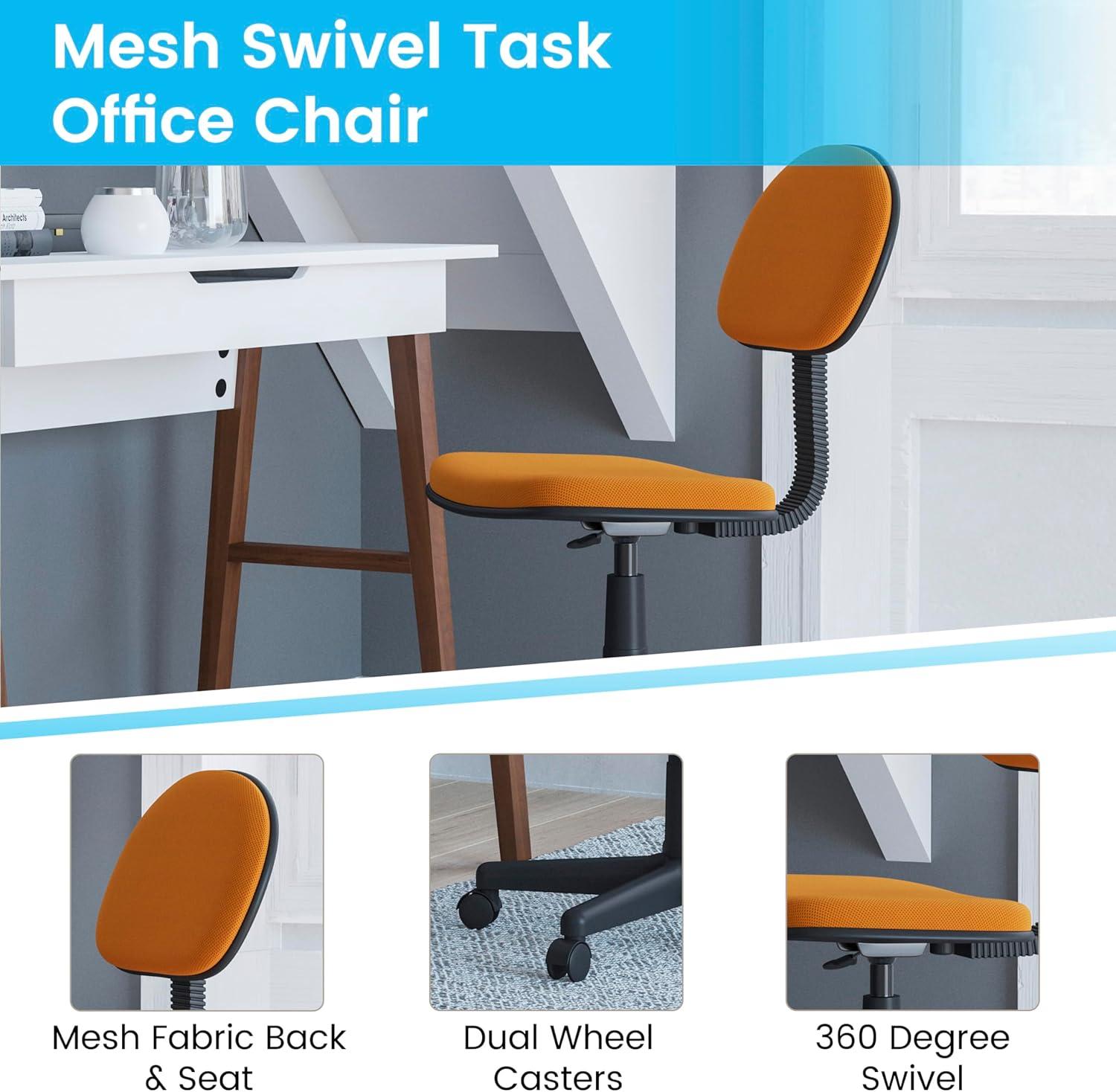 image:imageFlash Furniture Harry Low Back Swivel Task Office Chair Adjustable Light Orange Student Chair with Padded Mesh Seat amp Back Homeschool Study ChairLight Orange