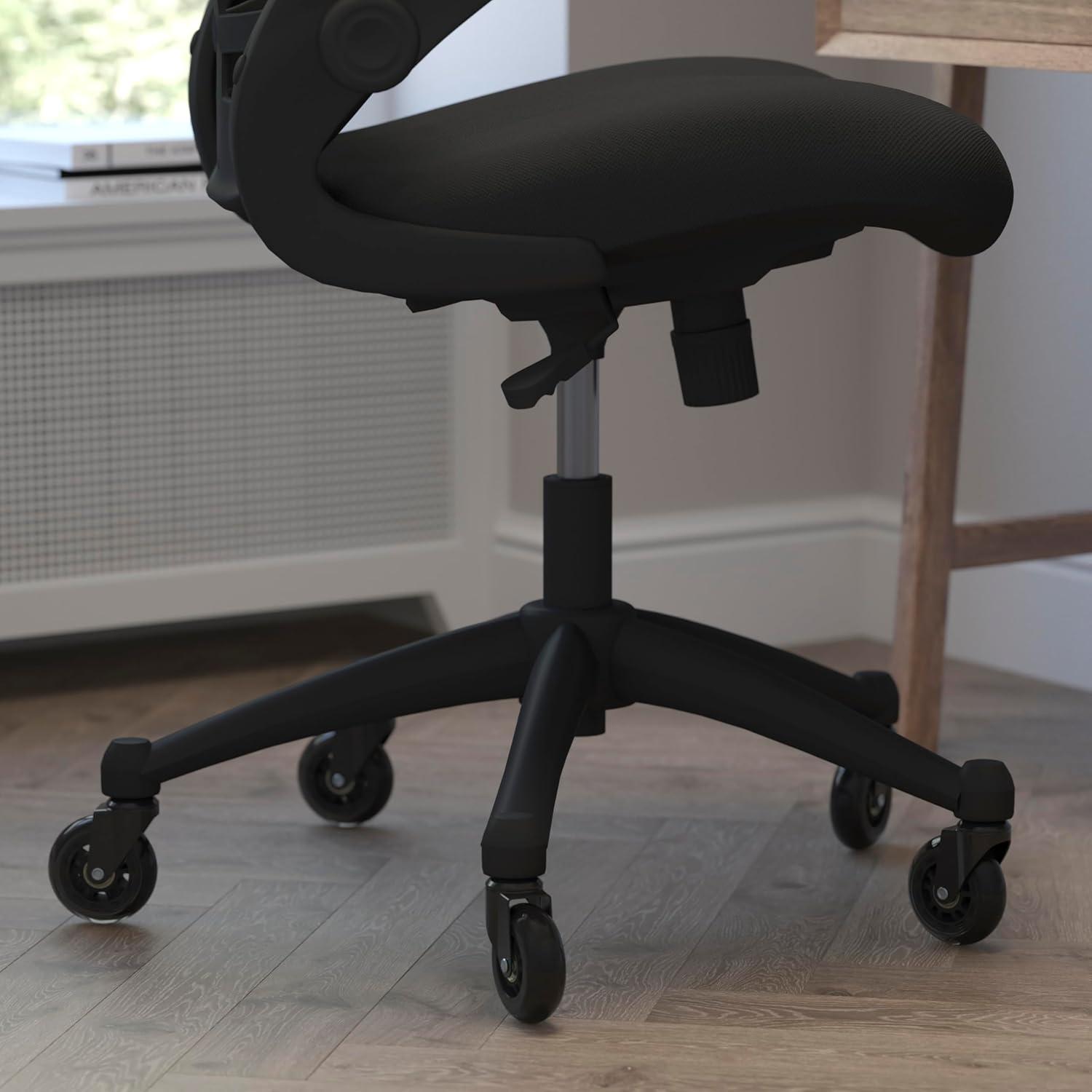 image:imageFlash Furniture Kelista MidBack Black Mesh Swivel Ergonomic Task Office Chair with FlipUp Arms and Transparent Roller WheelsBlack Mesh