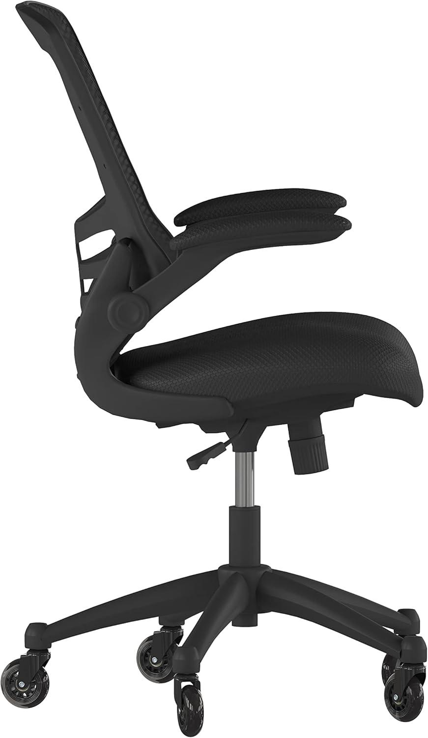image:imageFlash Furniture Kelista MidBack Black Mesh Swivel Ergonomic Task Office Chair with FlipUp Arms and Transparent Roller WheelsBlack Mesh