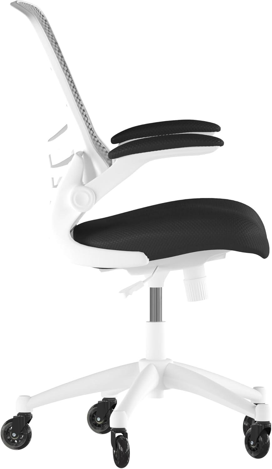 image:imageFlash Furniture Kelista MidBack Black Mesh Swivel Ergonomic Task Office Chair with FlipUp Arms and Transparent Roller WheelsBlack MeshWhite Frame