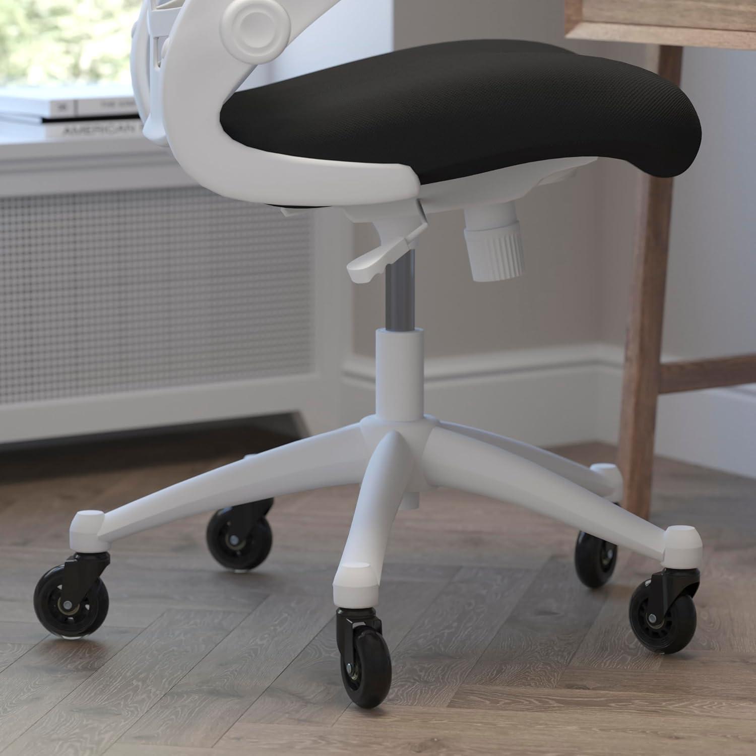 image:imageFlash Furniture Kelista MidBack Black Mesh Swivel Ergonomic Task Office Chair with FlipUp Arms and Transparent Roller WheelsBlack MeshWhite Frame