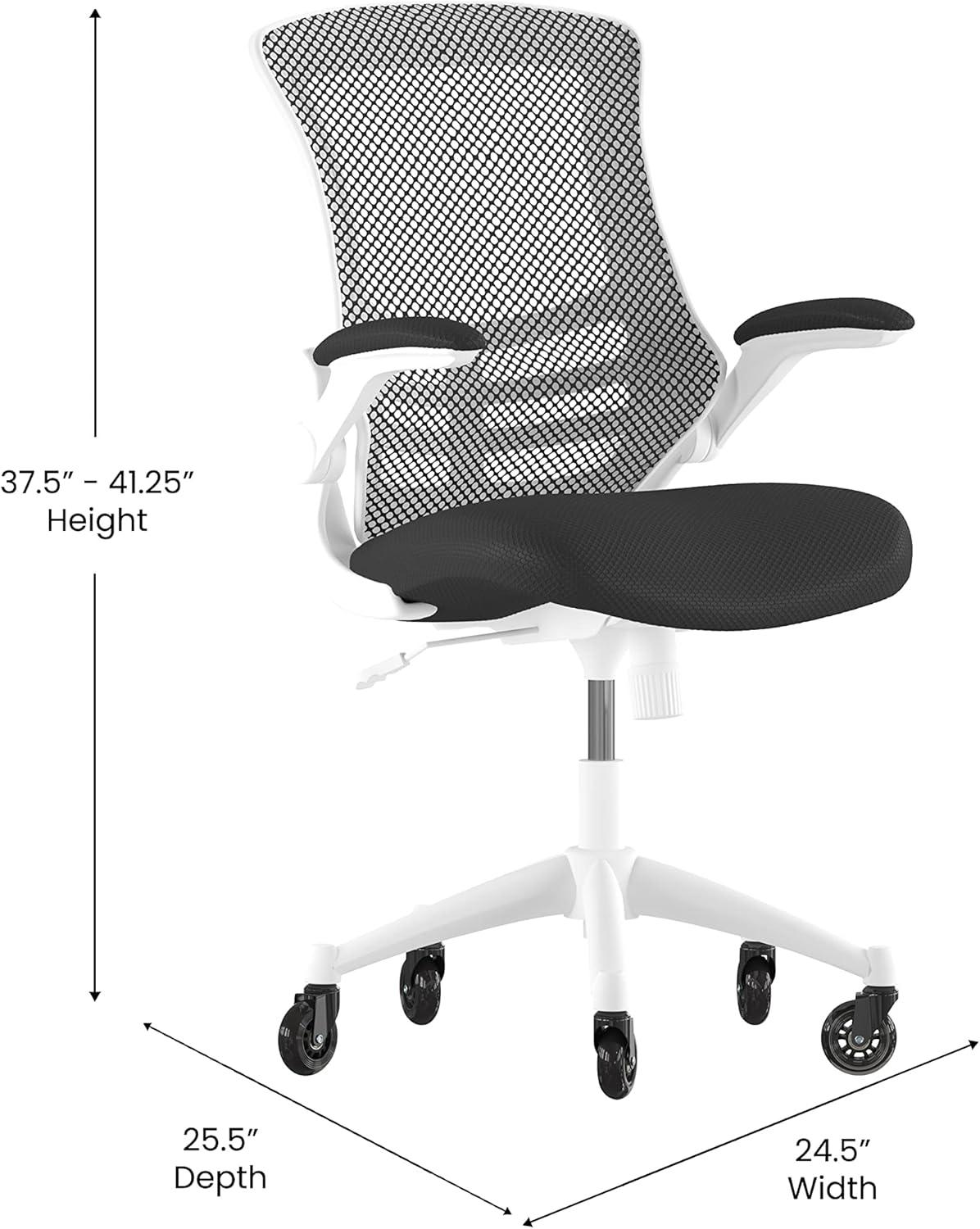 image:imageFlash Furniture Kelista MidBack Black Mesh Swivel Ergonomic Task Office Chair with FlipUp Arms and Transparent Roller WheelsBlack MeshWhite Frame