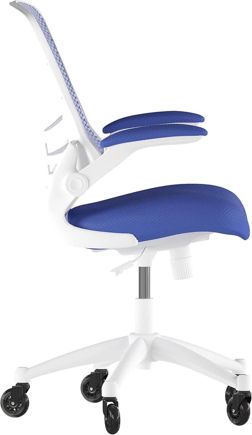 image:imageFlash Furniture Kelista MidBack Black Mesh Swivel Ergonomic Task Office Chair with FlipUp Arms and Transparent Roller WheelsBlue MeshWhite Frame