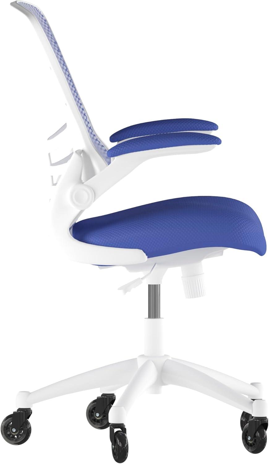 image:imageFlash Furniture Kelista MidBack Black Mesh Swivel Ergonomic Task Office Chair with FlipUp Arms and Transparent Roller WheelsBlue MeshWhite Frame