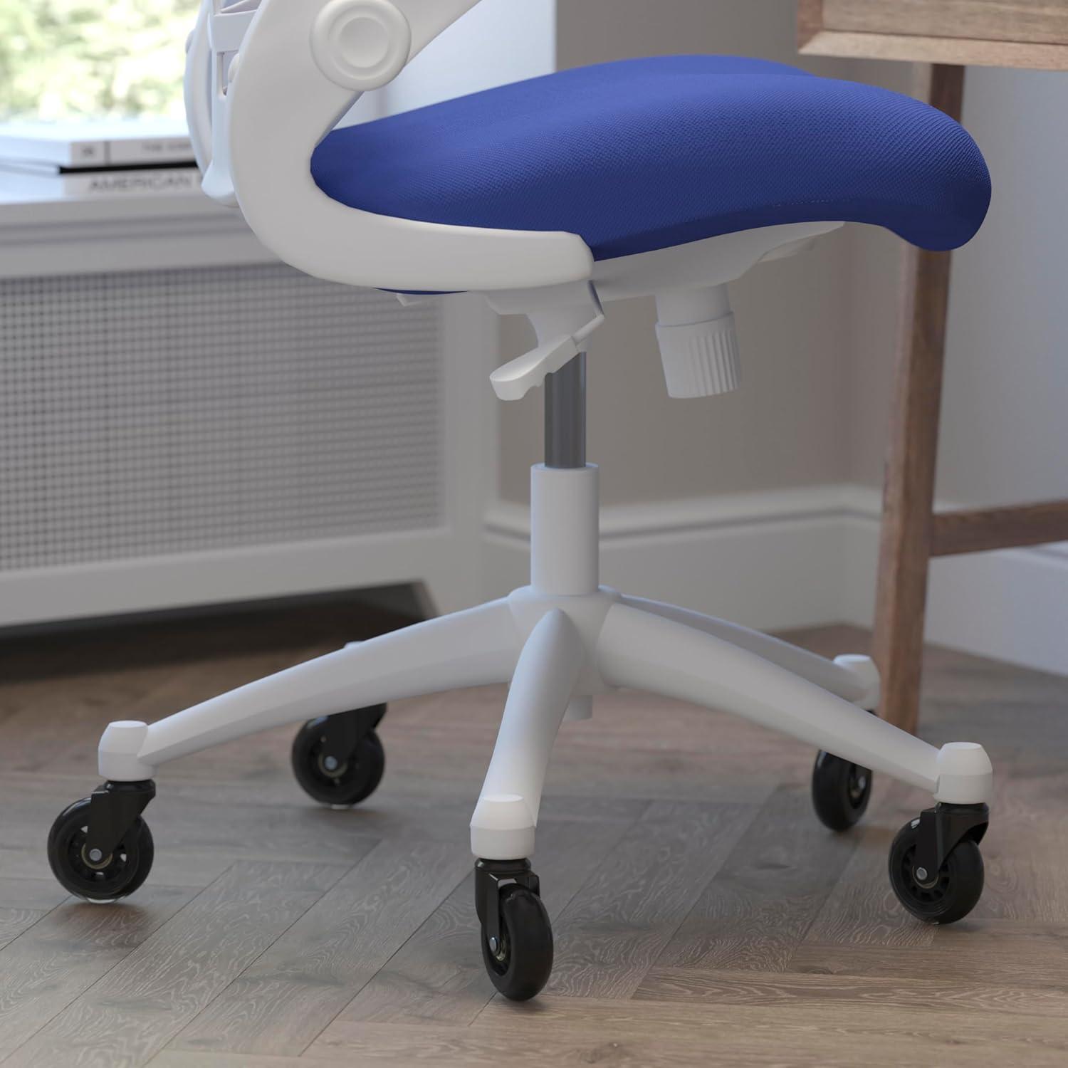 image:imageFlash Furniture Kelista MidBack Black Mesh Swivel Ergonomic Task Office Chair with FlipUp Arms and Transparent Roller WheelsBlue MeshWhite Frame