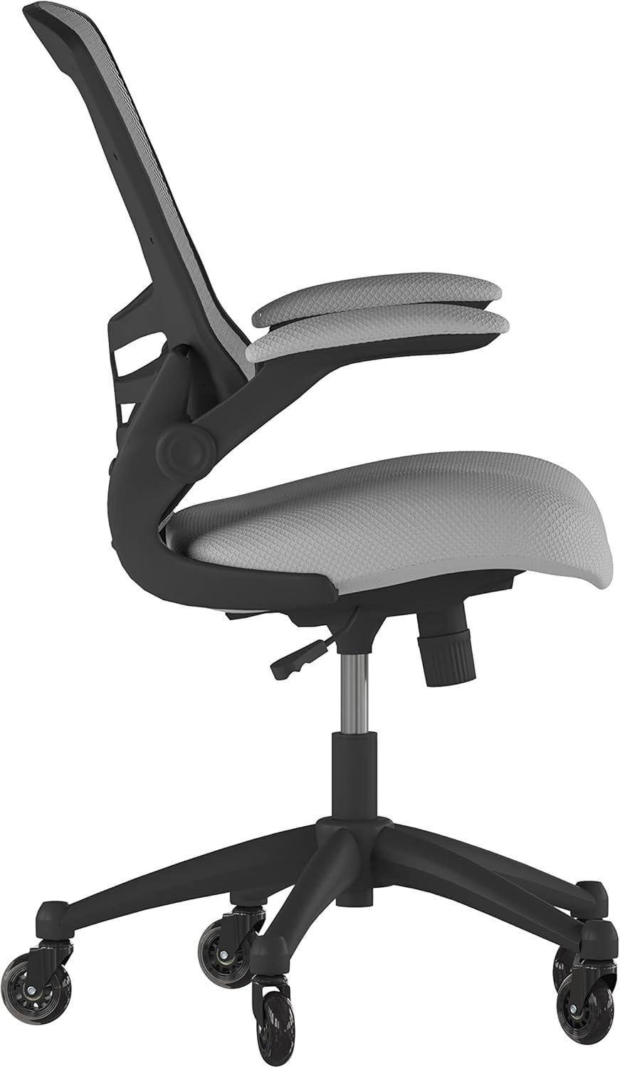image:imageFlash Furniture Kelista MidBack Black Mesh Swivel Ergonomic Task Office Chair with FlipUp Arms and Transparent Roller WheelsDark Gray Mesh
