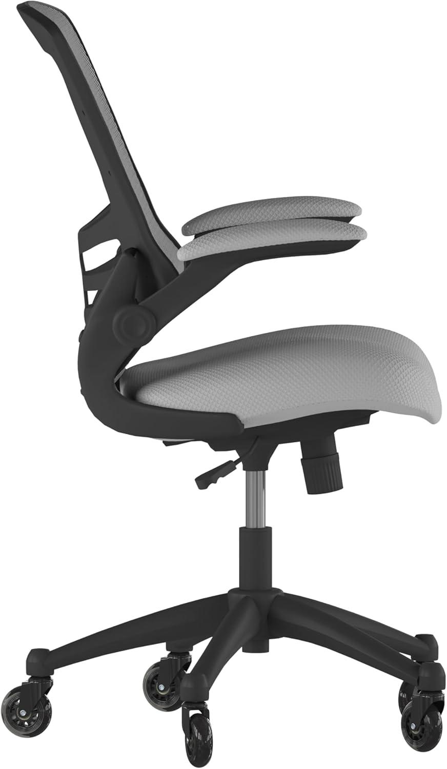 image:imageFlash Furniture Kelista MidBack Black Mesh Swivel Ergonomic Task Office Chair with FlipUp Arms and Transparent Roller WheelsDark Gray Mesh