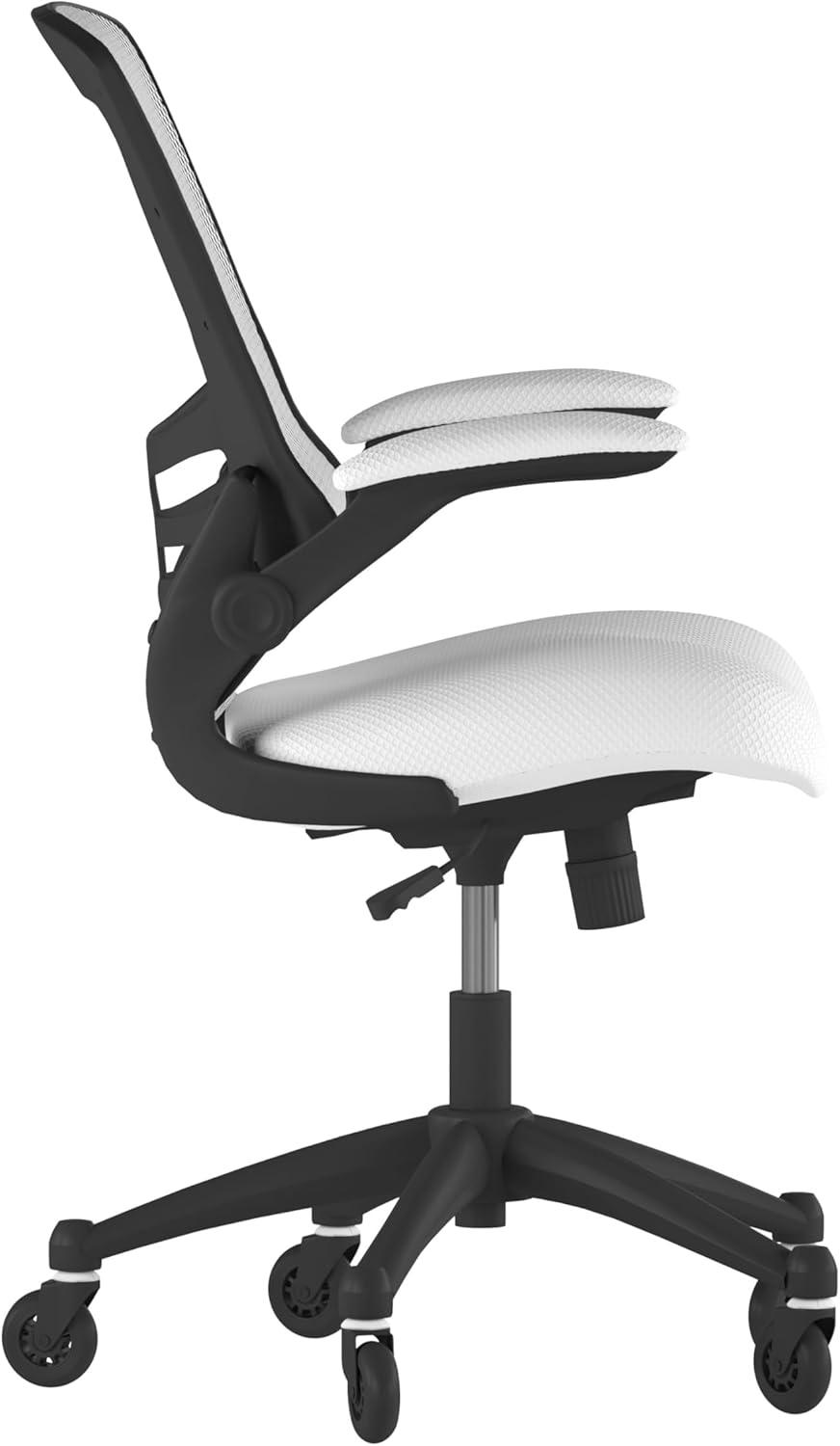 image:imageFlash Furniture Kelista MidBack Black Mesh Swivel Ergonomic Task Office Chair with FlipUp Arms and Transparent Roller WheelsWhite Mesh