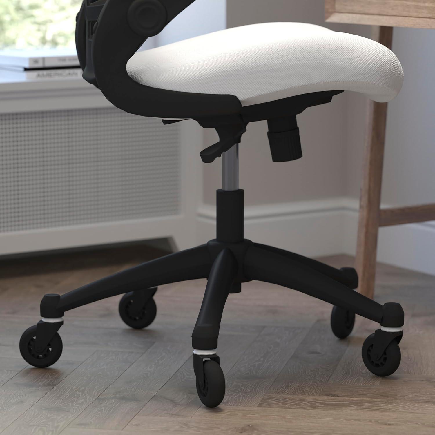image:imageFlash Furniture Kelista MidBack Black Mesh Swivel Ergonomic Task Office Chair with FlipUp Arms and Transparent Roller WheelsWhite Mesh