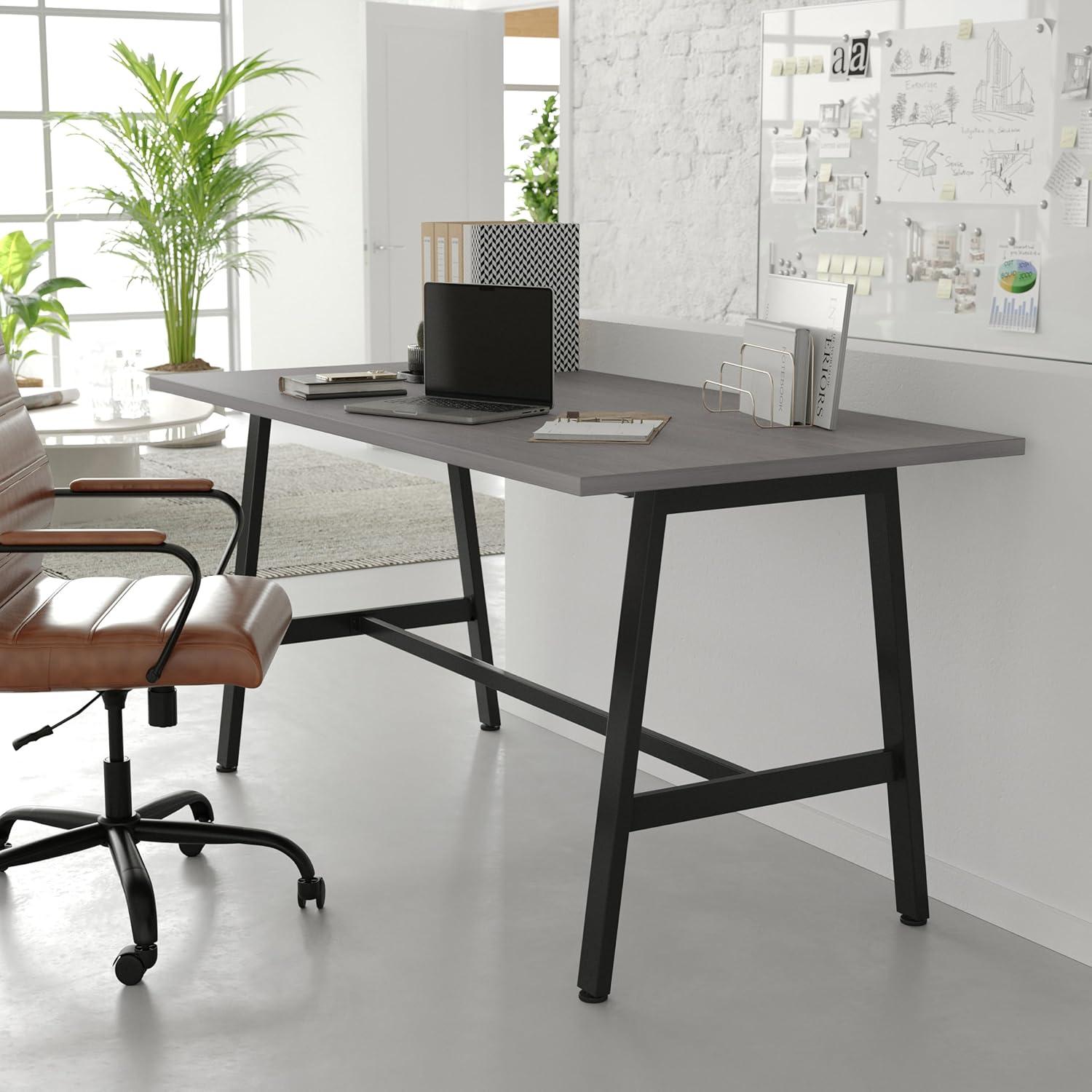image:imageFlash Furniture Redmond Conference Table with AFrame Base Commercial Water and Scratch Resistant Laminate Finish PVC Edge Heavy Duty Steel Frame 60x30 Gray OakGray Oak