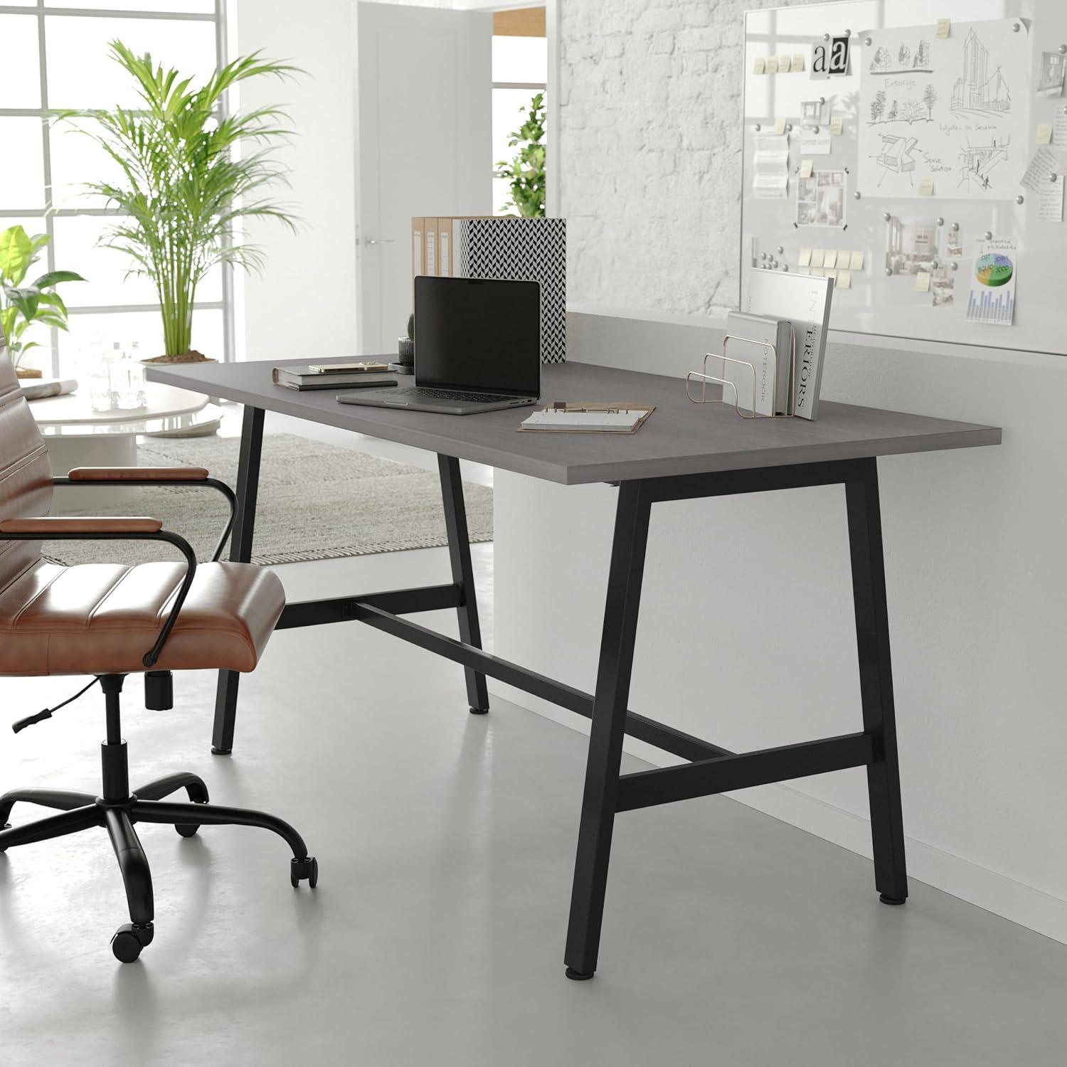 image:imageFlash Furniture Redmond Conference Table with AFrame Base Commercial Water and Scratch Resistant Laminate Finish PVC Edge Heavy Duty Steel Frame 60x30 Gray OakGray Oak