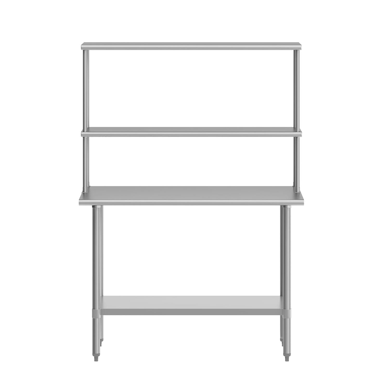 image:imageFlash Furniture Reese Prep and Work Table with NSF Certified 18 Gauge Stainless Steel Top Shelf and Double Overshelves with Galvanized Steel Undershelf 30 x 4824 x 48