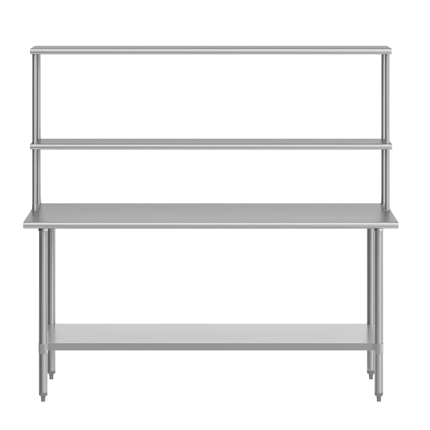 image:imageFlash Furniture Reese Prep and Work Table with NSF Certified 18 Gauge Stainless Steel Top Shelf and Double Overshelves with Galvanized Steel Undershelf 30 x 4830 x 72