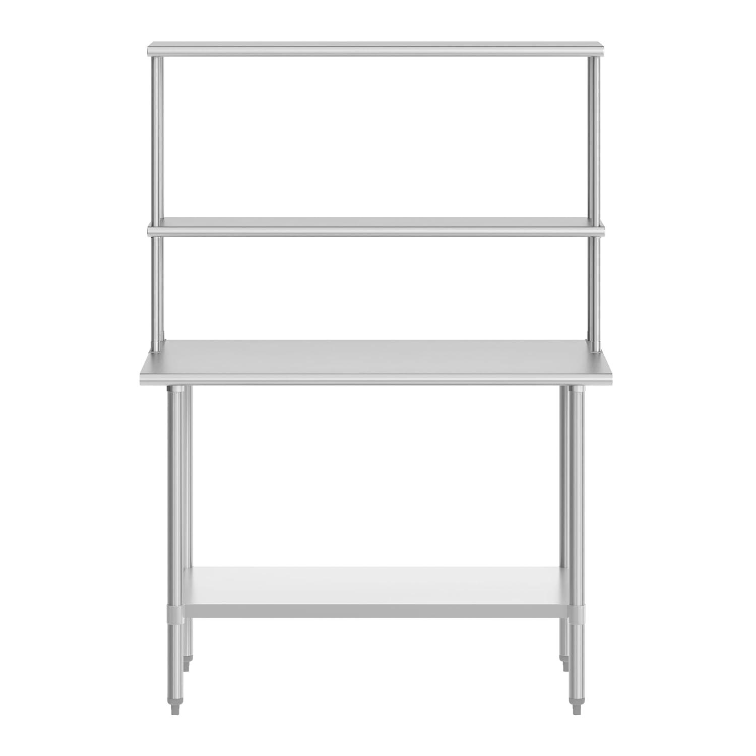 image:imageFlash Furniture Reese Prep and Work Table with NSF Certified 18 Gauge Stainless Steel Top Shelf and Double Overshelves with Galvanized Steel Undershelf 30 x 4830 x 48
