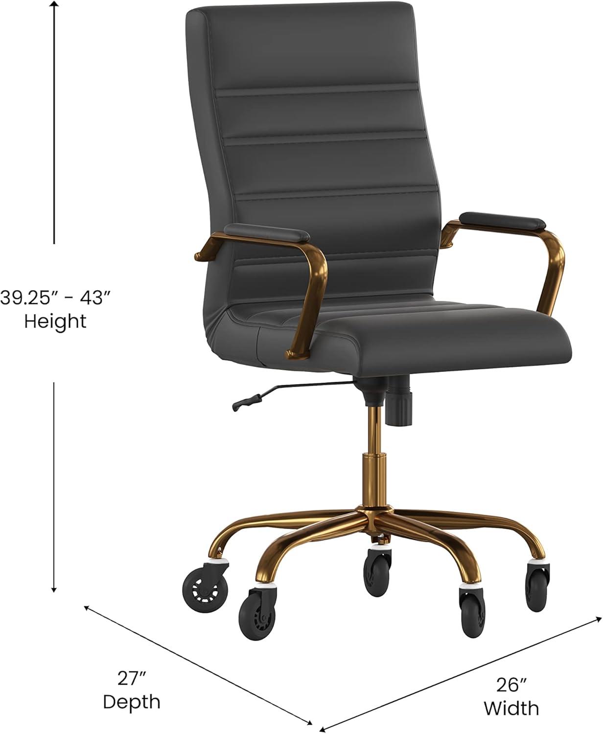 image:imageFlash Furniture Whitney High Back White LeatherSoft Executive Swivel Office Chair with Chrome Frame Arms and Transparent Roller WheelsBlack LeathersoftGold Frame