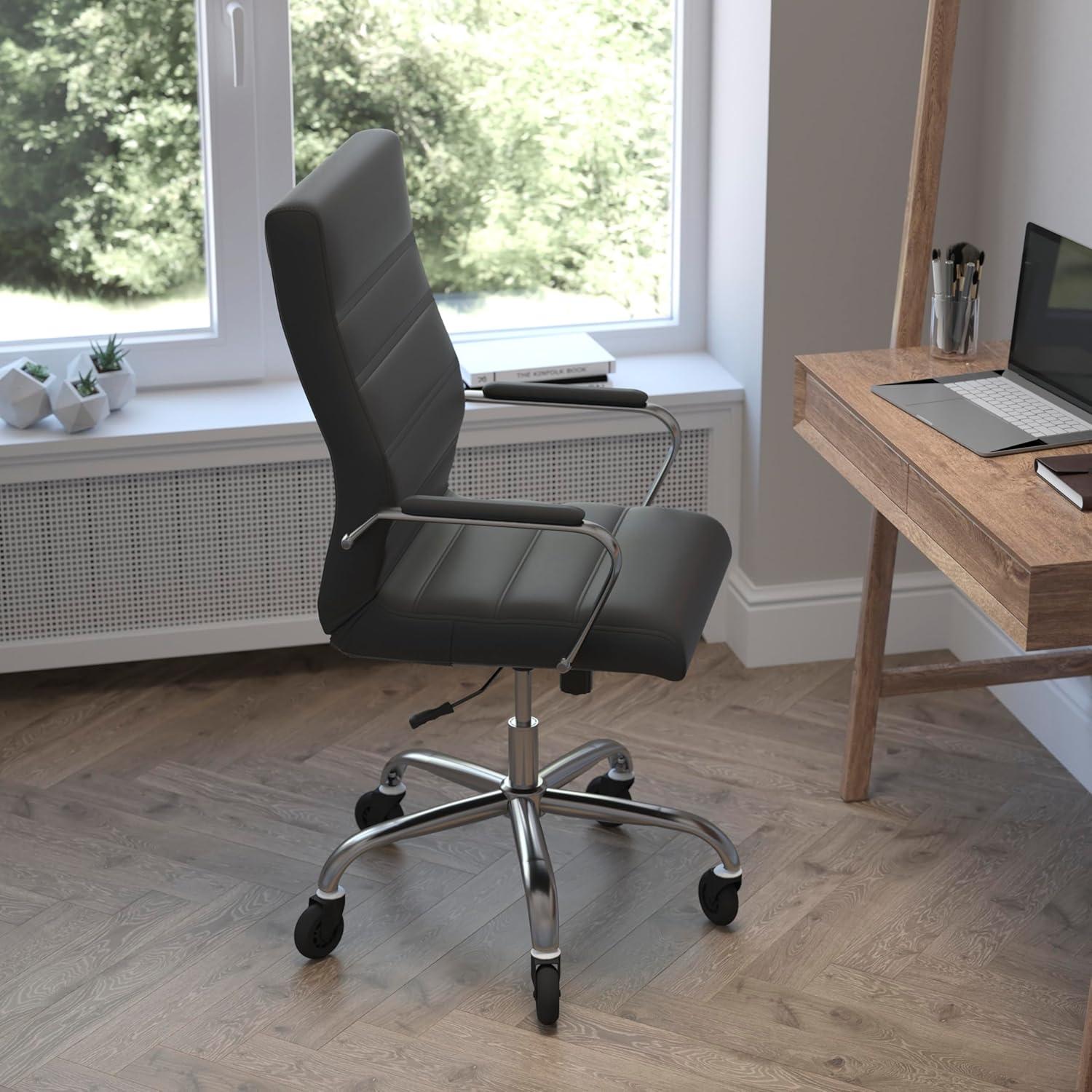 image:imageFlash Furniture Whitney High Back White LeatherSoft Executive Swivel Office Chair with Chrome Frame Arms and Transparent Roller WheelsBlack LeathersoftChrome Frame