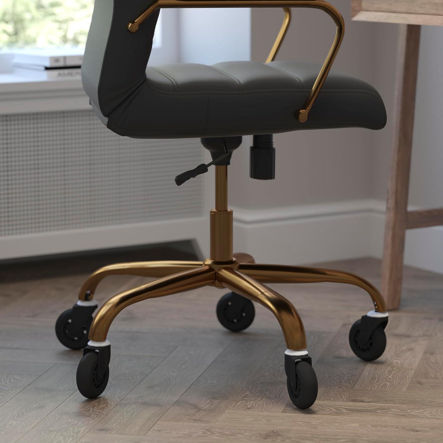 image:imageFlash Furniture Whitney High Back White LeatherSoft Executive Swivel Office Chair with Chrome Frame Arms and Transparent Roller WheelsBlack LeathersoftGold Frame