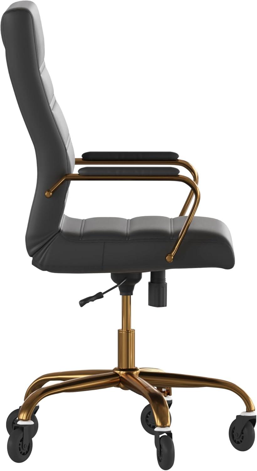 image:imageFlash Furniture Whitney High Back White LeatherSoft Executive Swivel Office Chair with Chrome Frame Arms and Transparent Roller WheelsBlack LeathersoftGold Frame