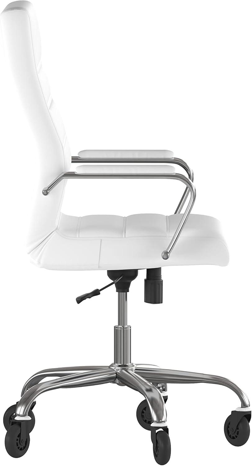 image:imageFlash Furniture Whitney High Back White LeatherSoft Executive Swivel Office Chair with Chrome Frame Arms and Transparent Roller WheelsWhite LeathersoftChrome Frame
