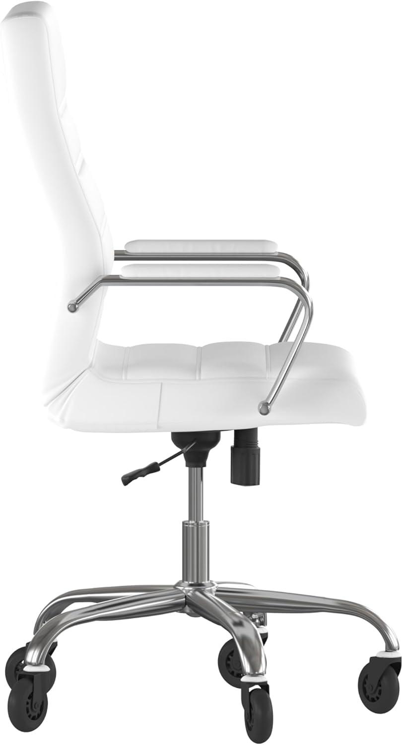 image:imageFlash Furniture Whitney High Back White LeatherSoft Executive Swivel Office Chair with Chrome Frame Arms and Transparent Roller WheelsWhite LeathersoftChrome Frame