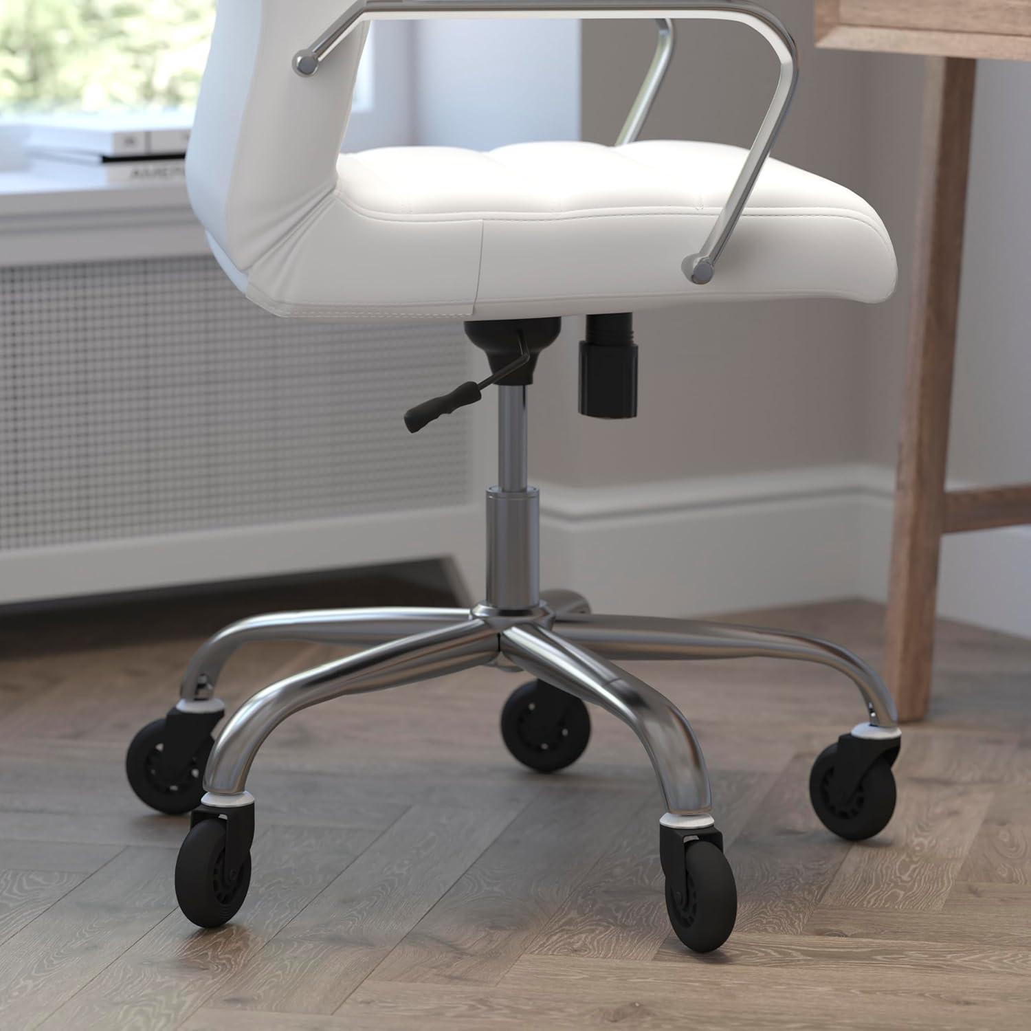 image:imageFlash Furniture Whitney High Back White LeatherSoft Executive Swivel Office Chair with Chrome Frame Arms and Transparent Roller WheelsWhite LeathersoftChrome Frame