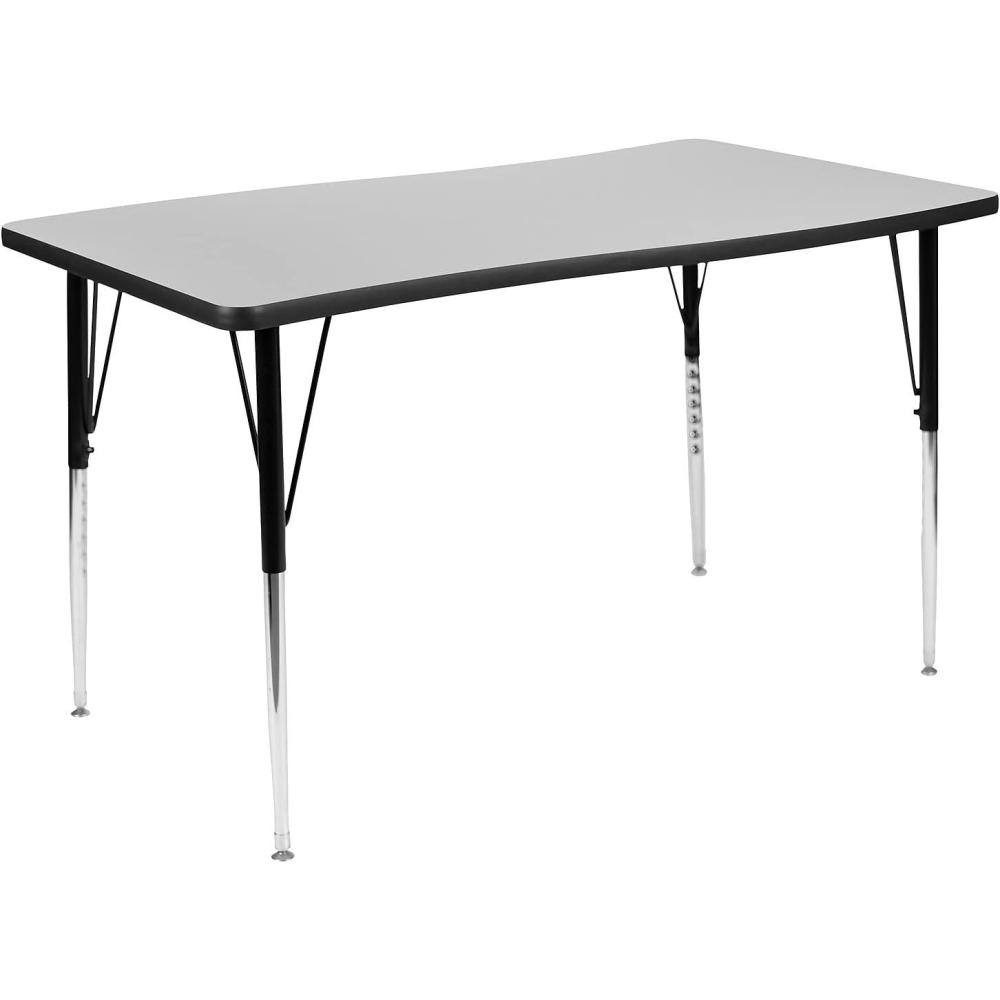 image:imageFlash Furniture 28W x 475L Rectangular Wave Collaborative Oak Thermal Laminate Activity Table Standard Height Adjustable LegsGrey