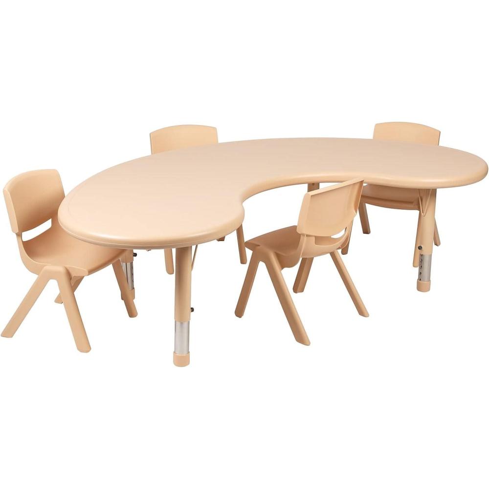 image:imageFlash Furniture 35W x 65L HalfMoon Natural Plastic Height Adjustable Activity Table Set with 4 ChairsNatural