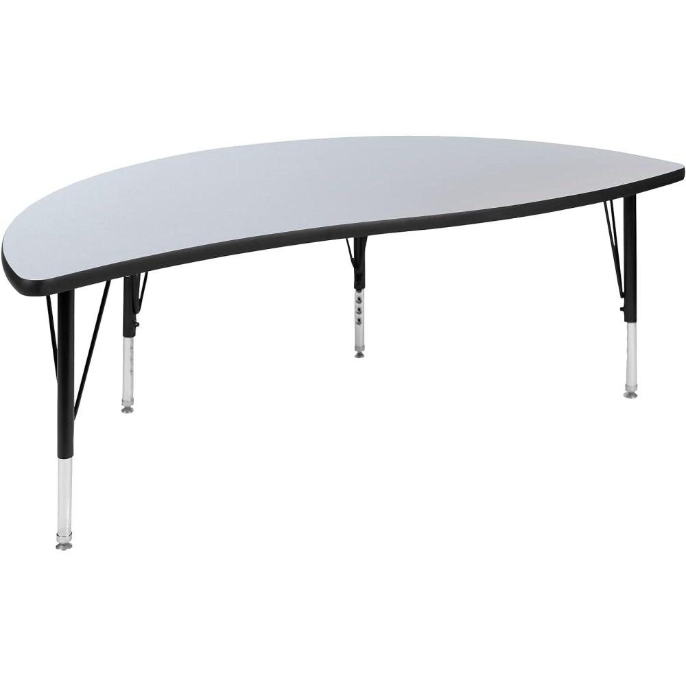 image:imageFlash Furniture 60 Half Circle Wave Collaborative Oak Thermal Laminate Activity Table Height Adjustable Short LegsGrey