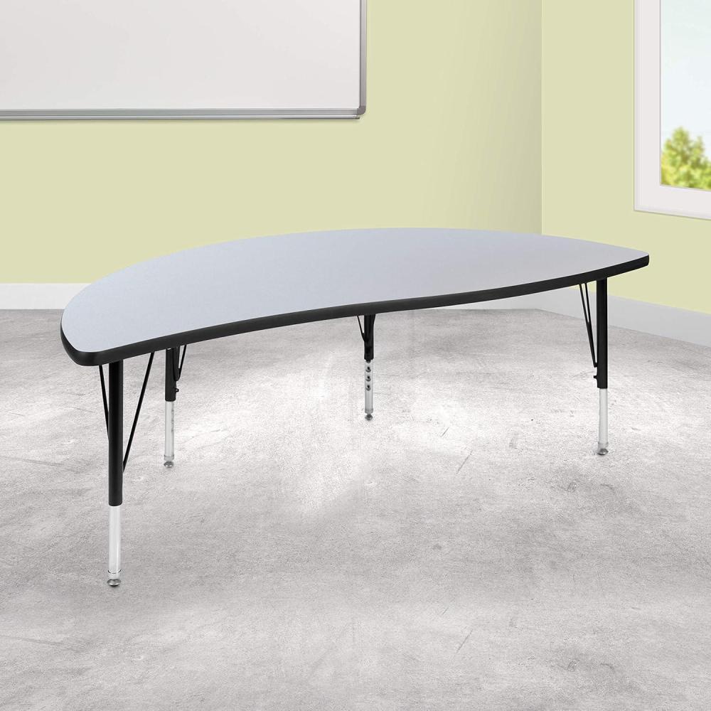 image:imageFlash Furniture 60 Half Circle Wave Collaborative Oak Thermal Laminate Activity Table Height Adjustable Short LegsOak