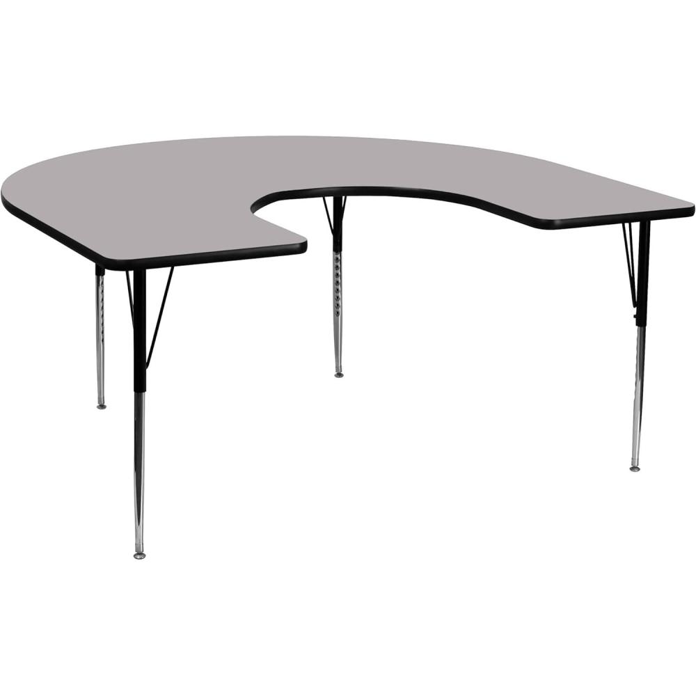 image:imageFlash Furniture 60W x 66L Horseshoe Yellow Thermal Laminate Activity Table Standard Height Adjustable LegsGrey