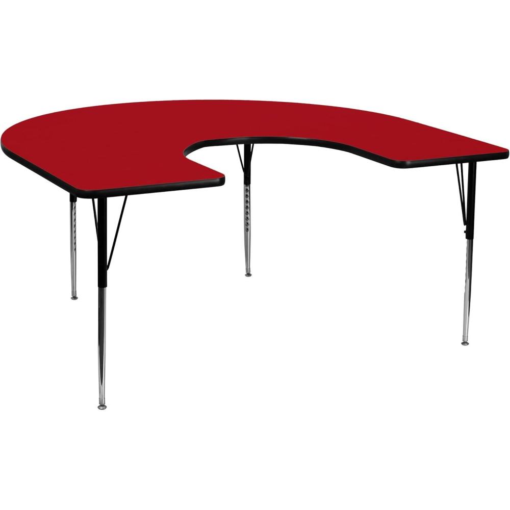 image:imageFlash Furniture 60W x 66L Horseshoe Yellow Thermal Laminate Activity Table Standard Height Adjustable LegsRed