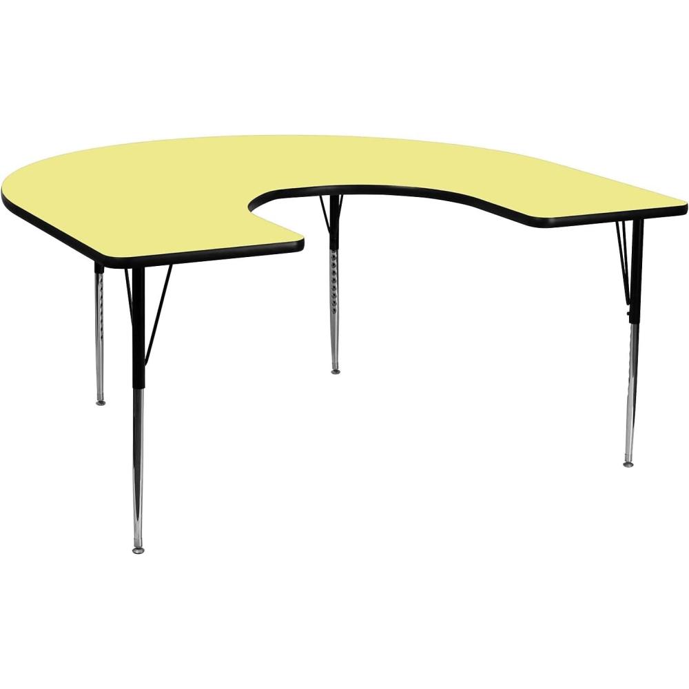 image:imageFlash Furniture 60W x 66L Horseshoe Yellow Thermal Laminate Activity Table Standard Height Adjustable LegsYellow