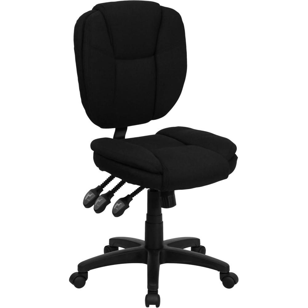image:imageFlash Furniture Caroline MidBack Black LeatherSoft Multifunction Swivel Ergonomic Task Office Chair with Pillow Top CushioningBlack Fabric