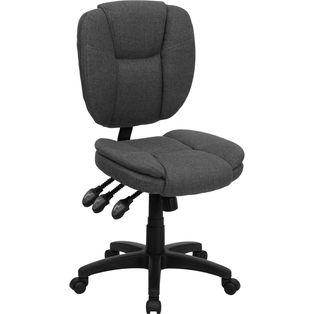 image:imageFlash Furniture Caroline MidBack Black LeatherSoft Multifunction Swivel Ergonomic Task Office Chair with Pillow Top CushioningGray Fabric