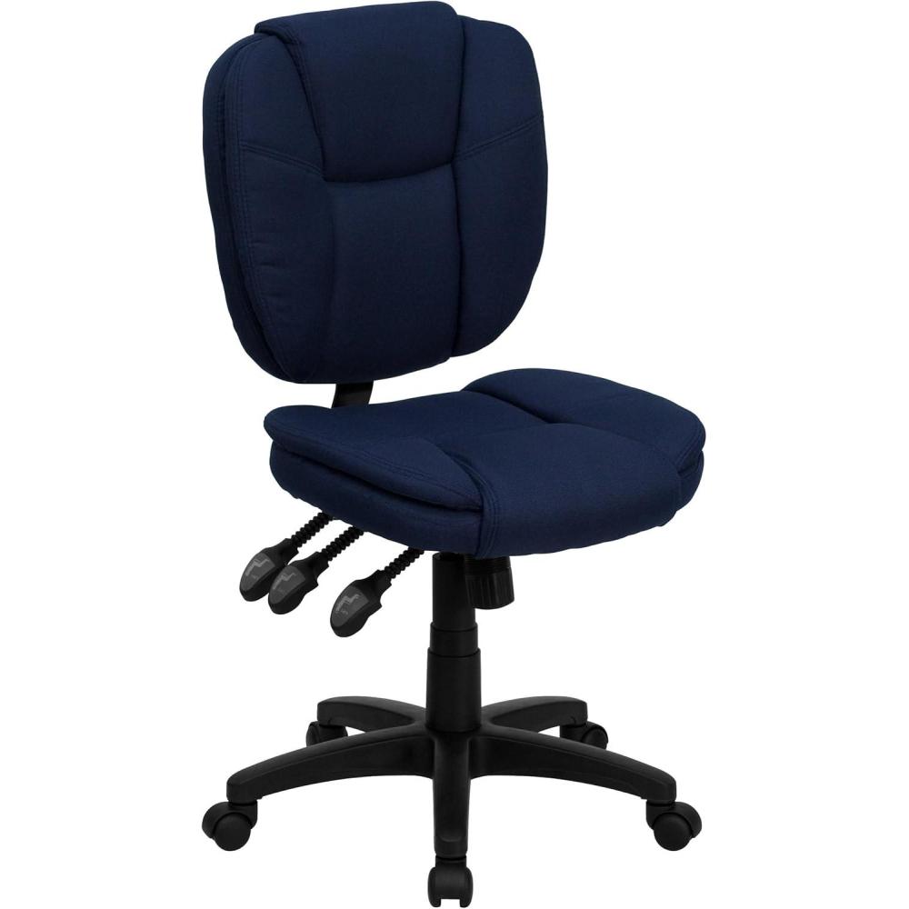 image:imageFlash Furniture Caroline MidBack Black LeatherSoft Multifunction Swivel Ergonomic Task Office Chair with Pillow Top CushioningNavy Blue Fabric