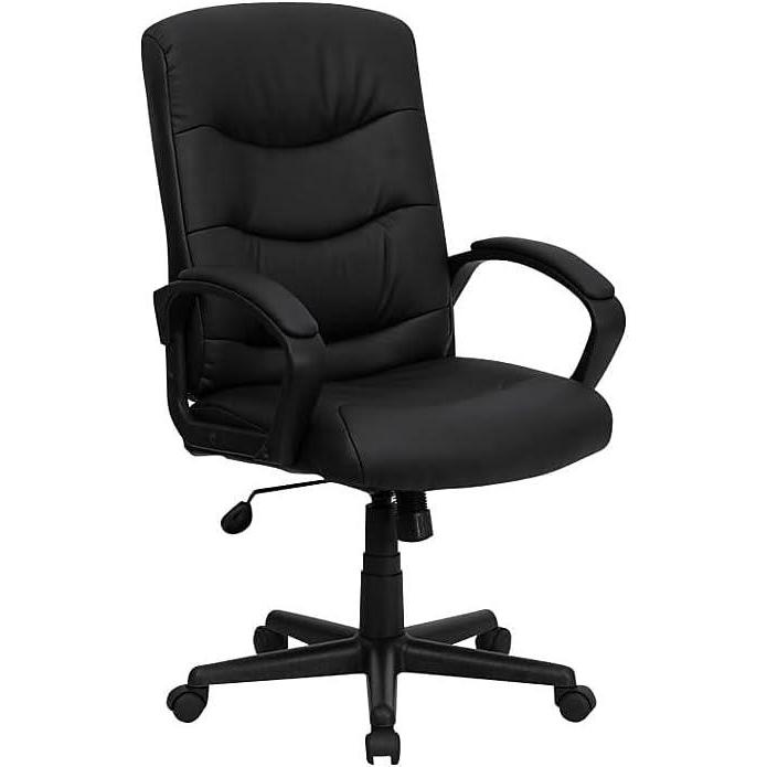 image:imageFlash Furniture Chelsea MidBack Black LeatherSoft Executive Swivel Office Chair with Three Line Horizontal Stitch Back and Arms