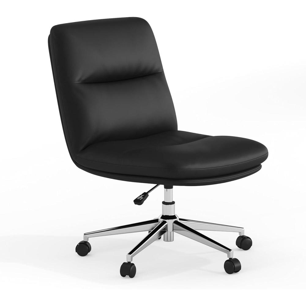 image:imageFlash Furniture Chloe Commercial MidBack Swivel Office Chair Padded LeatherSoft Adjustable Height Ergonomic MidRise Back Armless Wheels WhiteGoldBlack LeathersoftChrome Frame
