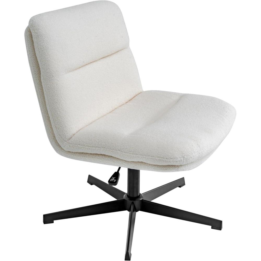 image:imageFlash Furniture Chloe Commercial MidBack Swivel Office Chair Wide Design Padded LeatherSoft Adjustable Height Ergonomic MidRise Back Armless BlackChromeCream Faux ShearlingBlack Frame