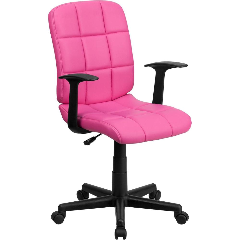 image:imageFlash Furniture Clayton MidBack Pink Quilted Vinyl Swivel Task Office Chair with ArmsPink